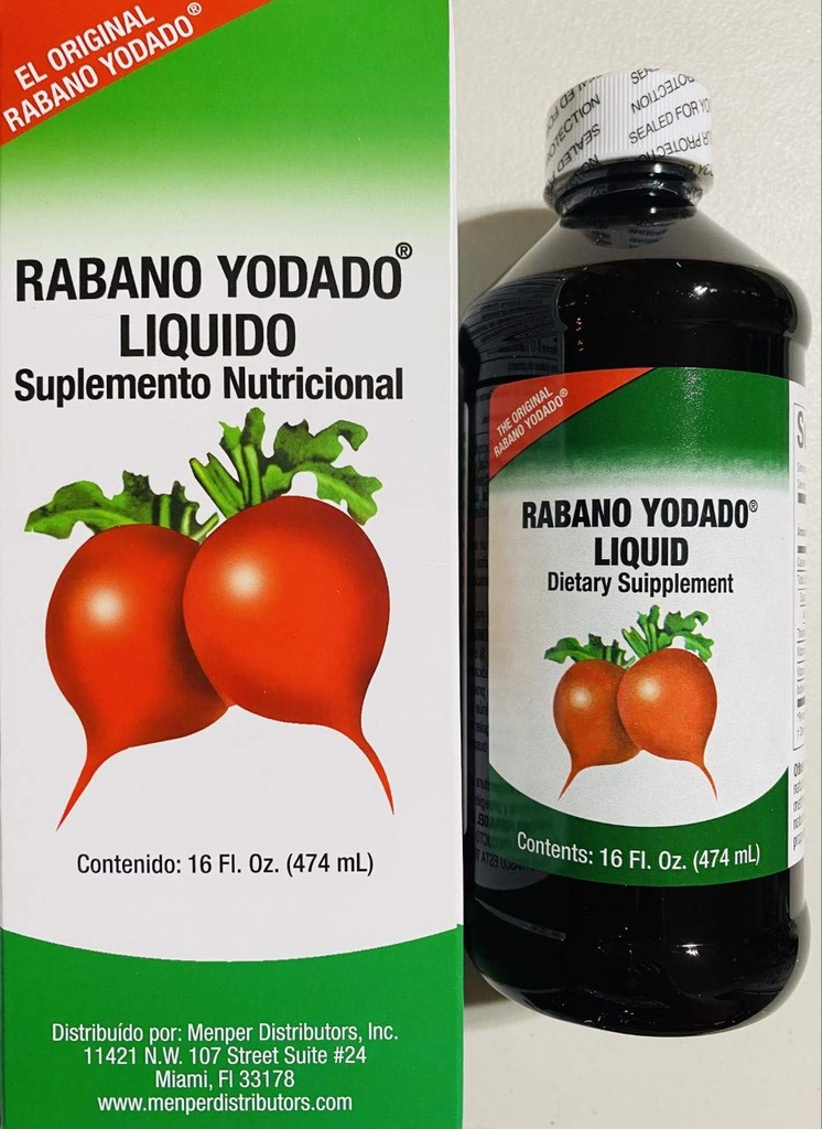 Rabano Yodado Liquid 16 Fl Oz. - Bonusstørrelse - Supplement Vitamin B12, B6 og Thiamin (1 måneds forsyning)