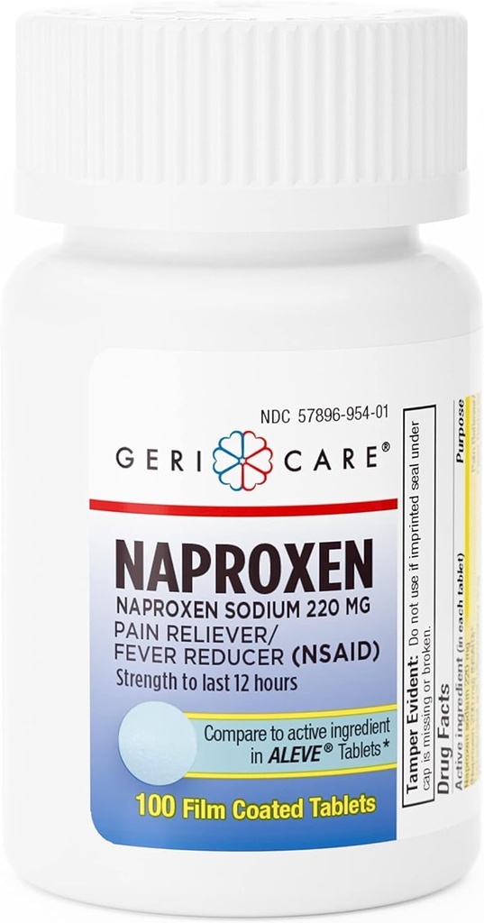 GeriCare Naproxen Natriumtabletter, 220 mg (100mg)- NSAID Ekstra-styrke smertelindring for hodepine, ledbetennelse, muskelsmerter, menstruasjonskramper-filmkoordinert Naproxen, anti-inflammasjons- og feberreduser