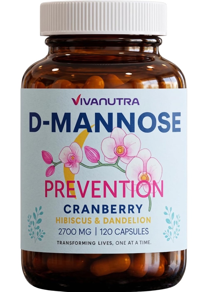 Cranberry D Mannose Capsules — D Mannose med tranebær, Hibiscus & Dandelion, 2000 mg/dag – støtter urinbåndstrakt helse og komfort – 120 Veggie Capsules