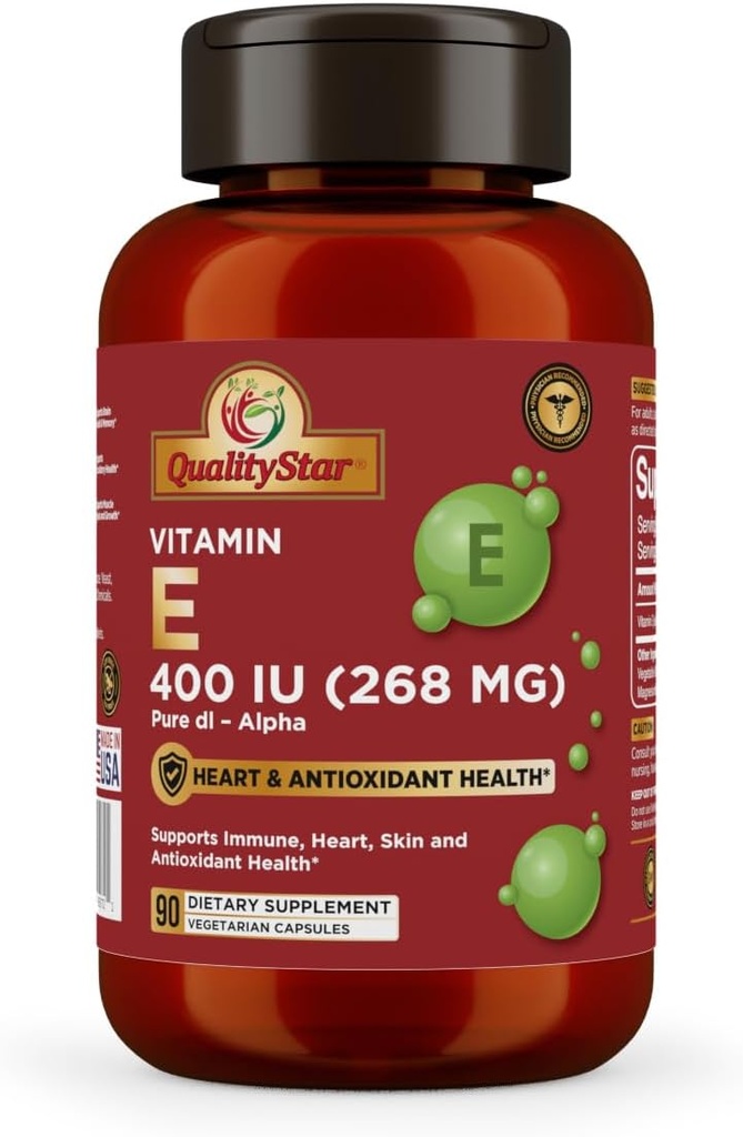 E-vitaminkapsler for immun, hjerte, hud og antioksidant helse - 100% vegan én gang daglig kapsler 90 kapsler på 400 IE (268 mg)