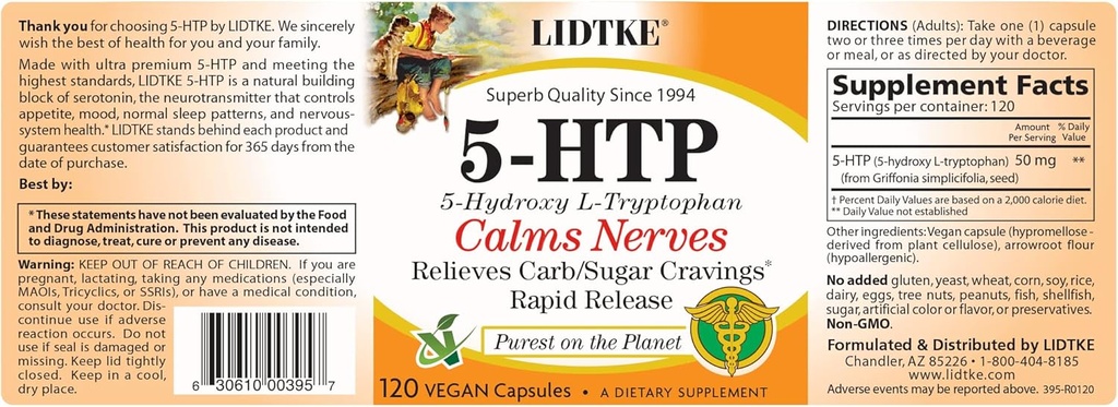 Lidtke 5-HTP 120 kapsler kosttilskudd