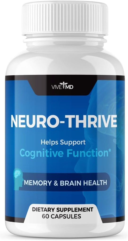 VIVE MD Neuro Thrive Brain Supplement - Offisiell formel - Neuro Thrive PQQ, Neuro Thrive - Ekstra styrke med Ginkgo Biloba Extract, Siberian Ginseng Extract - (60 kapsler)