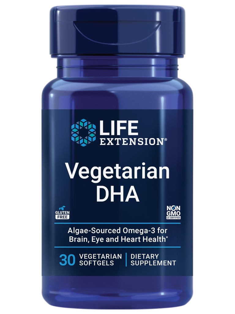 Livsforlengelse Vegetarisk DHA, Omega-3 fra Algae for kognisjon, Mood & Eye Health, Glutenfri, Ikke-GMO, Vegan, 30 softgels