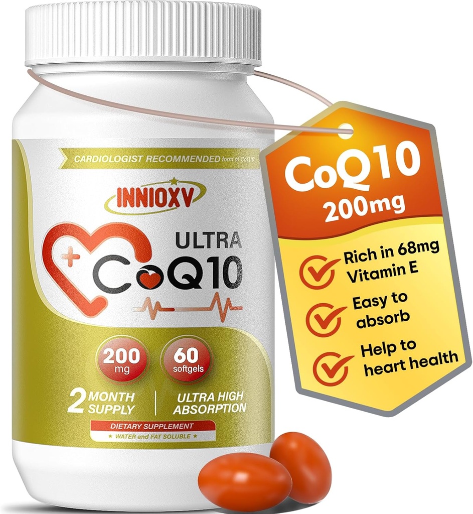 CoQ10 200mg Softgels – høy absorpsjon Coenzym Q10 for hjertehelse, celleenergi og antioksidant støtte – 60 Softgels