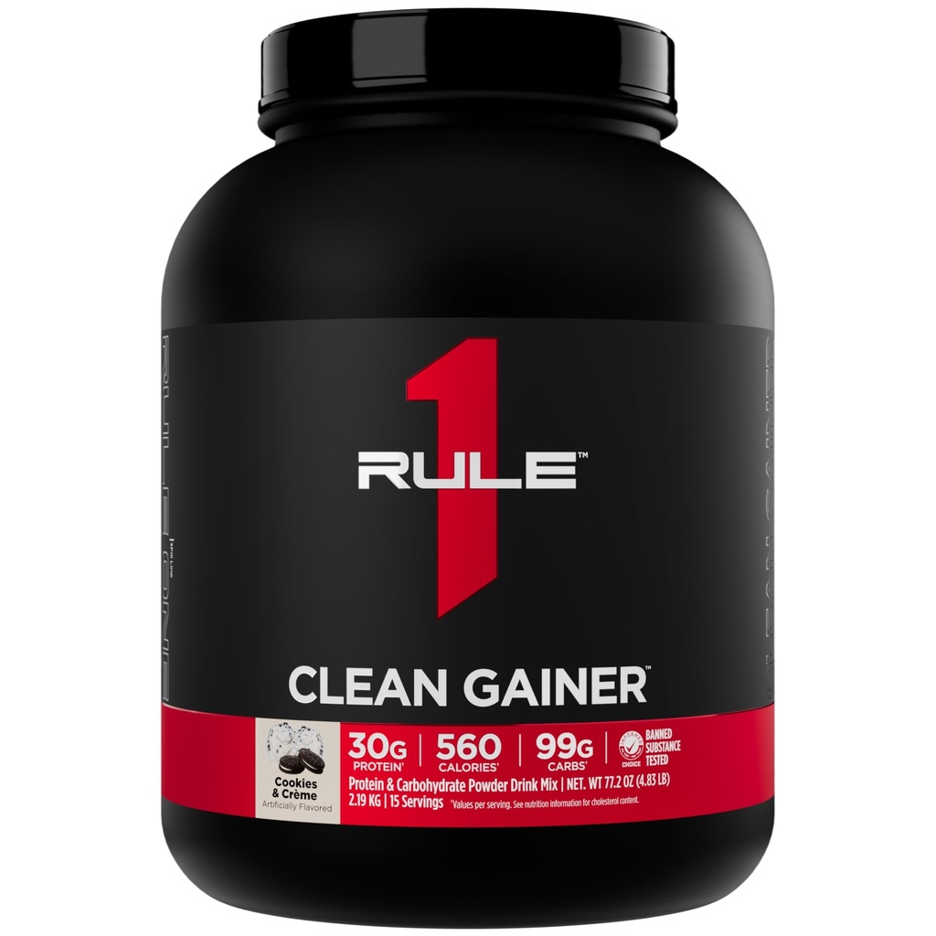 Regel 1 Clean Gainer - High-Protein Lean Gain Formula med 560 kalorier, 30g full-spectrum protein, over 90g karbohydrater, under 6g fett (15 serveringer, informasjonskapsler og crème)