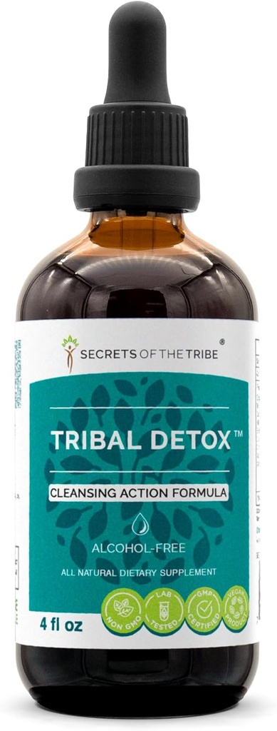 Tribal Detox Herbal Extract, alkoholfri glyceritt tinktur, gurkemeie, Dandelion, Melk Thistle, Burdock, Cleavers, Cranberry, Goldenrod, Grønn Te Rengjøring Action Formula (4 FL OZ)