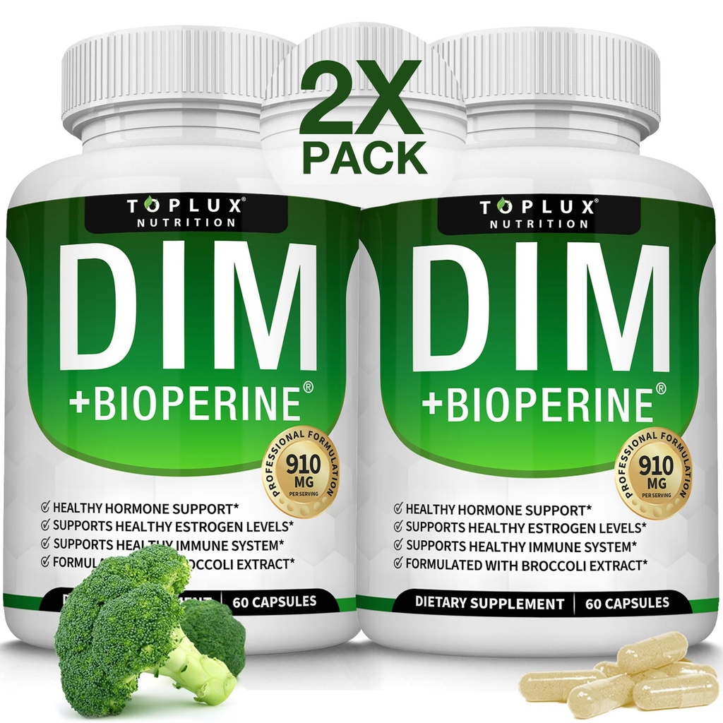 Dim Supplement 910 mg Plus BioPerine Complex - Diindolylmetan å støtte hormonbalanse og estrogenmetabolisme, hjelper med menopause Acne PCOS bedre hud bodybuilding, for menn kvinner, 60 kapsler