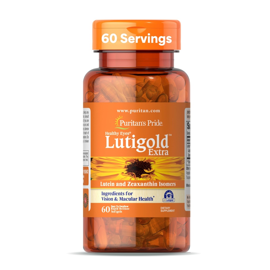 Puritans Pride Premium Sunn Eyes Lutigold TM Extra Lutein med Meso-Zeaxanthin og Zeaxanthin for menn og kvinner, Visjon Helsestøtte, 2 måneders forsyning, 60 Easy-to-Swallow Rapid Release Softgels