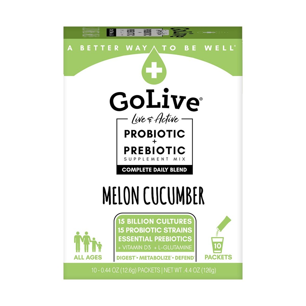 GoLive Probiotika for voksne og barn, Melon og Cucumber, 10ct-Probiotika for voksne og barn, Prebiotiske Fiber for Gut og Digestive helse, anbefalt av leger og dieitianere