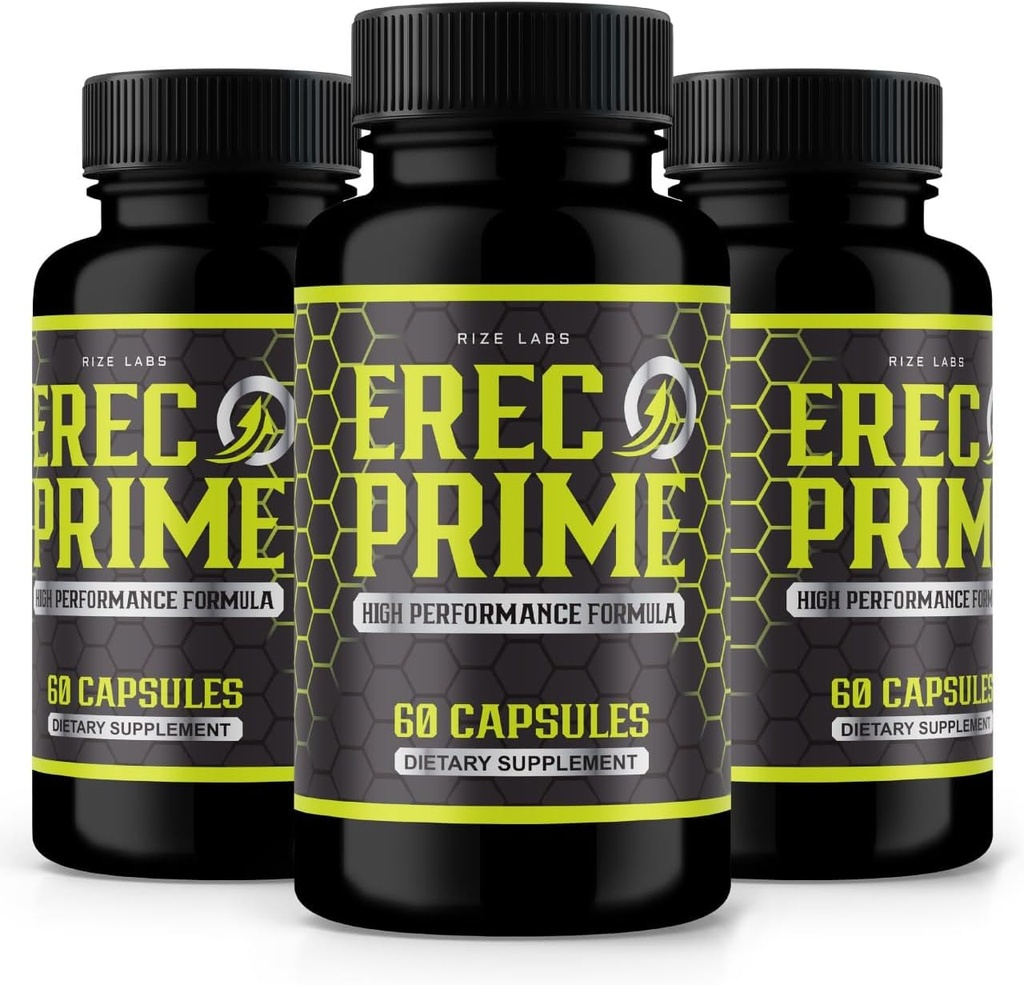 Rise Labs (pakke av 3 Erec Prime piller for menn, høy ytelse formel, all-naturlig støtte for Peak ytelse og generelle helse, offisielle anmeldelser (180 kapsler)