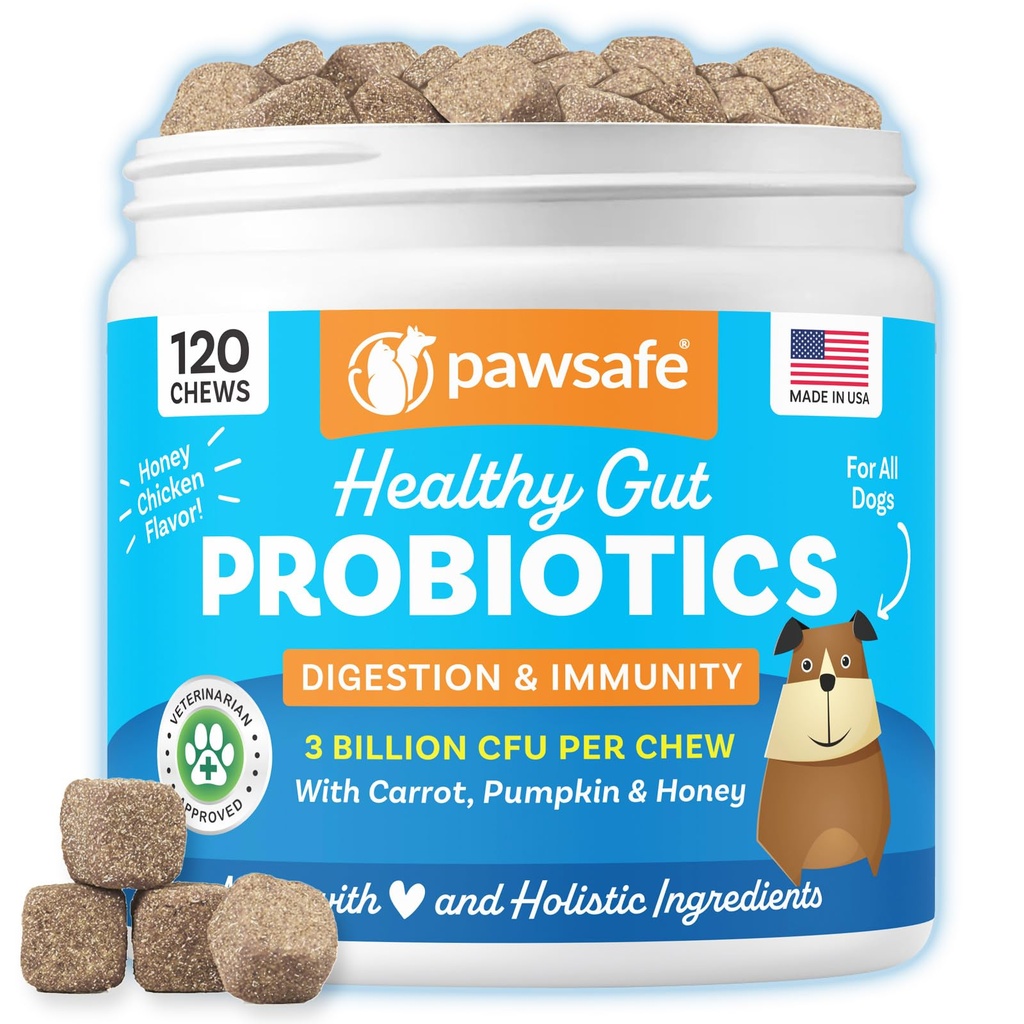 Hundeprobiotika, Honning Kylling Flavor, 120 myk Chews for Digestive & Gut Helse, Immun Support Supplement, Gass Relief, Anti-Diarréa, Hjelper med allergier, Oppsett Mage, Yeast og Kylling Hud