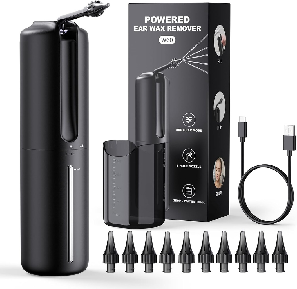 Ear Wax fjerning Elektrisk øret irrigasjon Flushing System Vanndrevet ørerenser med 4 trykkmoduser Sikker og effektiv ørerenseverktøy Vannbestandig USB-ladbar