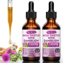 2 Pakke Melk Thistle flytende dråper - Liver Cleanse Detox & Reparasjon - 1000mg Melke Thistle Supplement for Liver Support, Silymarin Liver Supplement for Liver Helse, Vegan, Non-GMO, 4 Fl Oz