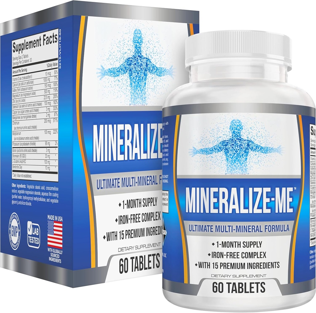 Multi-Mineral Supplement (15-i-1) Jernfri formel | Høy-Potens Multiminerals | Essentielle spormineraler | Multimineral Supplementer | 60 tabletter