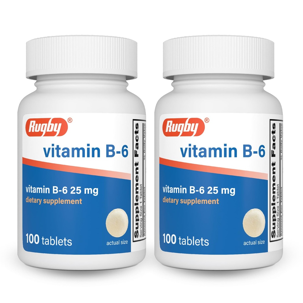 Rugby Vitamin B-6 tabletter - 25 mg vitamin B6 - Diett Supplement - 100 greve (2 pakke)