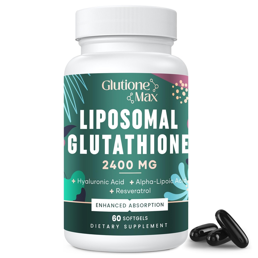 8-i-1 Liposomal Glutation 2400 MG, høy absorpsjon Antioksidant formel - med Hyaluronsyre, Alfa-Lipoic Acid, Resveratrol - Hud, Liver Detox & Immune System, 60 Softgels