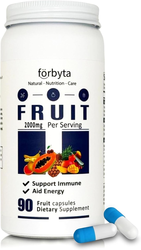 Frukttilskudd – hele matbaserte fruktblandingskapsler – naturlig antioksidant støtte – rik på essensielle vitaminer – ikke-GMO, glutenfri – 90 kapsler