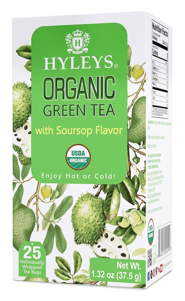 Hyleys organisk grønn te Soursop flavor - 25 teposer - (12 pakke - 300 teposer totalt) - Graviola Guanabana Tea