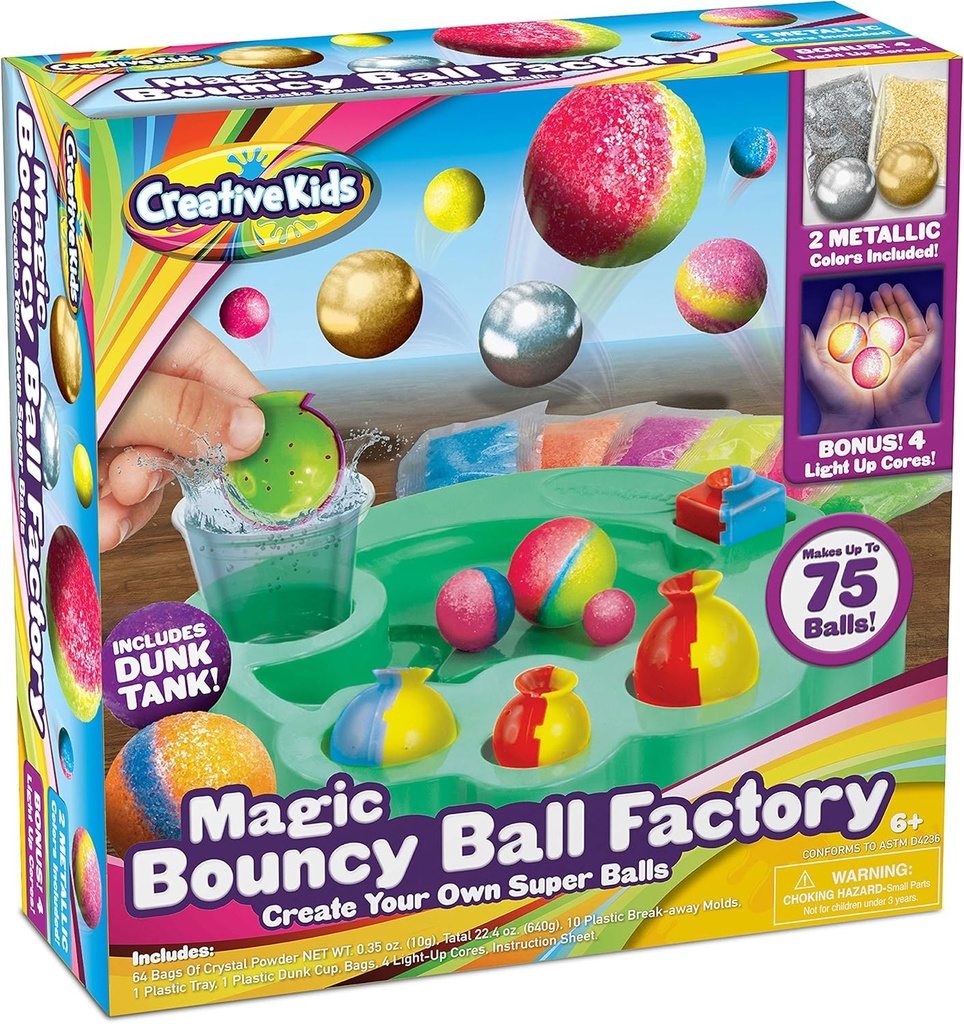 Magisk Bouncy Ball Factory sett - Gjør 75 Bedøvelse DIY Bouncy Balls, Light-Up Magic Balls! Vitenskapssett for barn, perfekt for vitenskapsprosjekter og vitenskapspartier!
