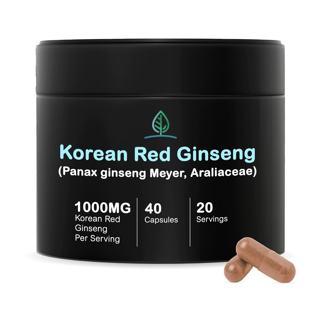 Holistisk Bin koreansk rød Ginseng Kapsler ren Panax Ginseng Supplement | Vegansk, Glutenfri, Ikke GMO, Ingen Fyllstoffer | Rik på Ginsenosider (40 Kapsler)