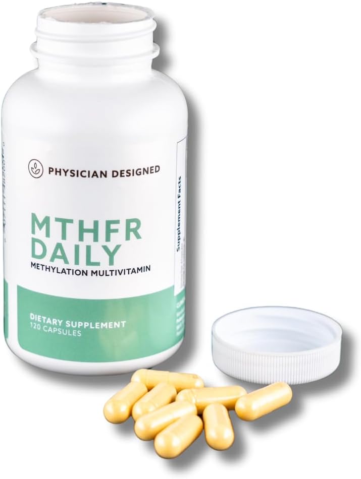 Legen designet MTHFR daglig multivitamin | Metylert multivitamin for menn og kvinner | for energi, humør, og hjerte | vitamin B-kompleks | 120 kapsler