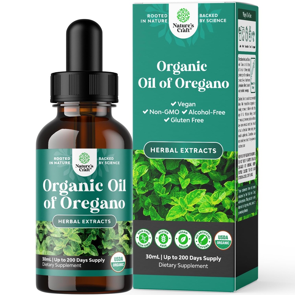 Organisk Oregano oljedråper - Superkonsentrert flytende olje av Oregano med Carvatrol 60% for Digestion & Immun Support - flytende urteekstrakt Tinktur for immun styrke og sunne intestiner - 30 ml