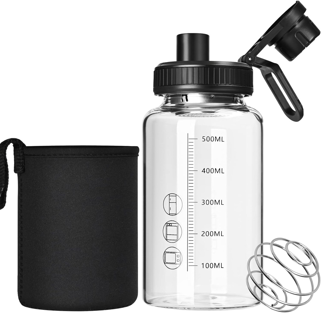 Glass Shaker flaske, 22oz BPA-fri Odorless Shaker flaske med 304 rustfritt stål ball og bevegelig rengjøringsbørste for Fitness Protein Mixes(1Pack)