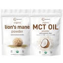 Mikroingredienser MCT olje pulver med prebiotisk fiber & løver Mane Mushroom Supplement pulver bunke 2 pakke | C8 MCT olje for kaffekremer | Naturlig supermat for hjerne, energi, og immun helse