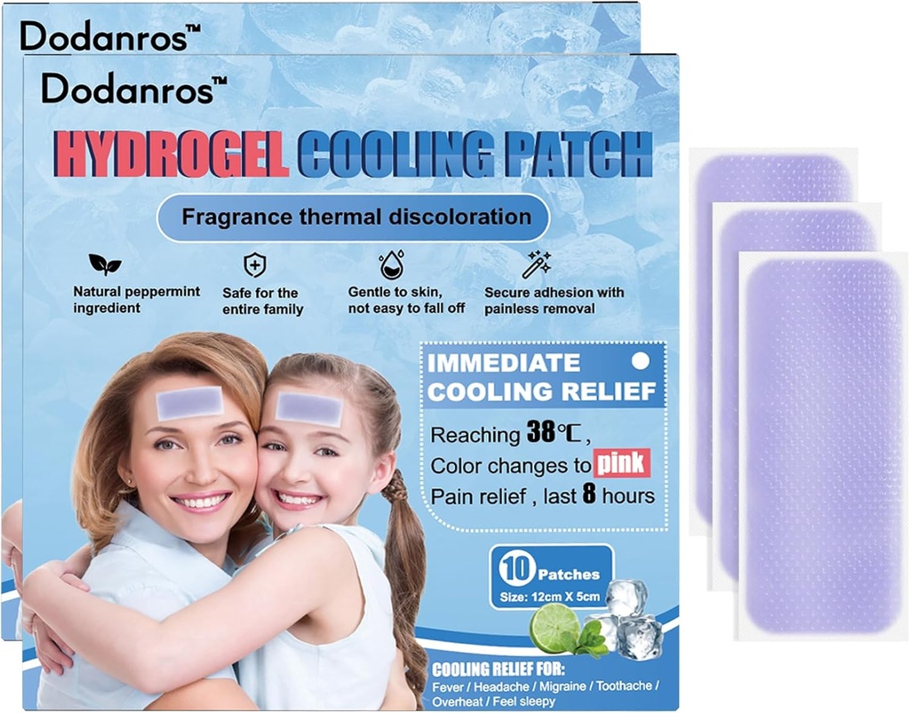 20 ark hydrogel Fever Patches for barn og voksne Feber Discomfort & smertelindring, kjøle lindring Fever Reduser(12 * 5cm