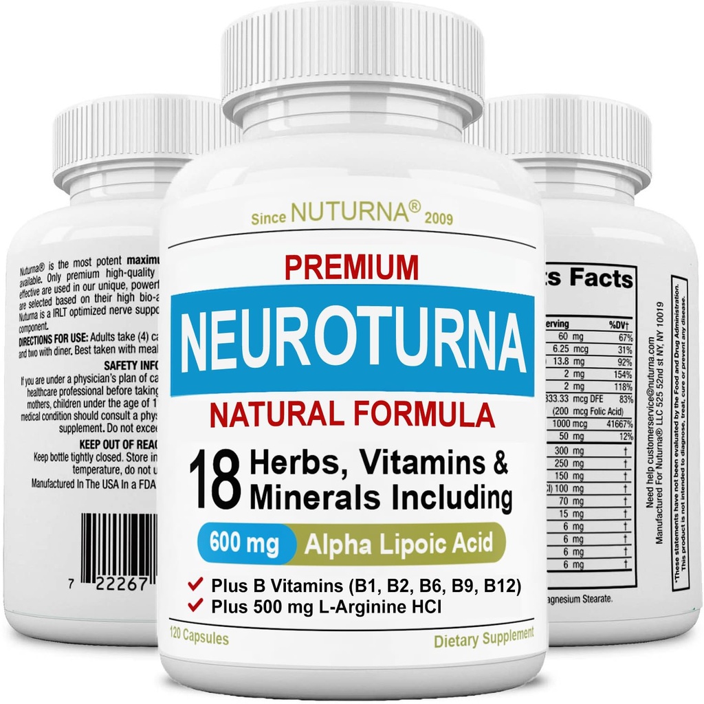 Neuropathy støtte Nerve Supplement med 600 mg ren alfa liposyre - maksimal styrke formel, styrke nerver i fingre, hender, tær, & føtter - beste perifere relief støtte - 120 kapsler