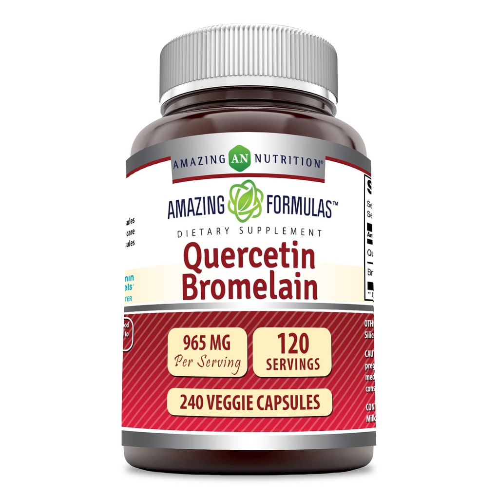 Amazing Nutrition Quercetin 800 Mg med Bromelain 165 Mg Veggie Capsules Supplement | Ikke-GMO | Glutenfri | laget i USA | Egnet for vegetarianere (240 greve)