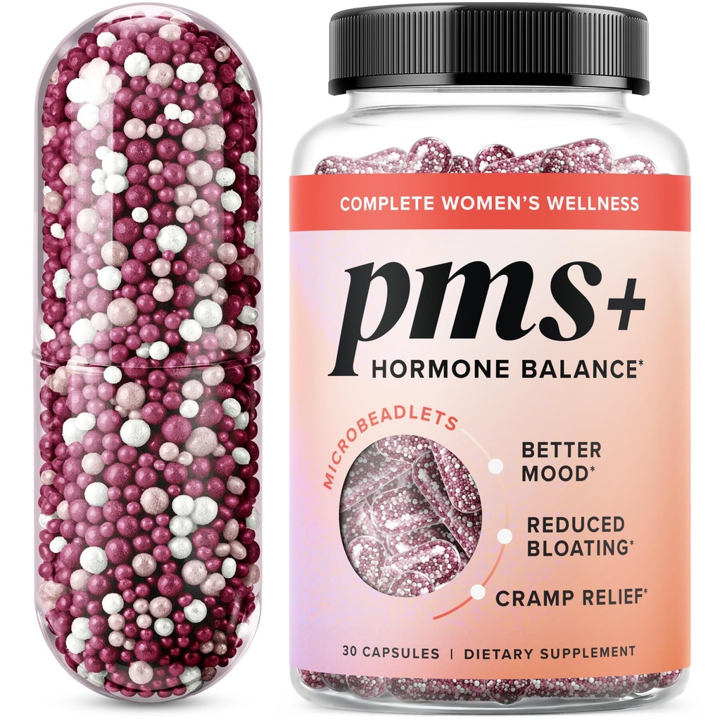 PMS støtte Supplement for kvinner med PMS Relief | Hormonal Acne, Hormon Balance & Periode Relief | Chasteberry Supplements | Mikrobeadlets med Dong Quai, Cranberry & Vitamin B6 | Ikke-GMO 30ct