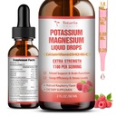 Kalium Magnesium Supplement flytende dråper - høy absorpsjon Kalium Supplement med magnesium, kalsium, vitamin D3 K2, Vegan, ikke-GMO Potasio støtte benkramper, bein, muskel - 2 Fl oz