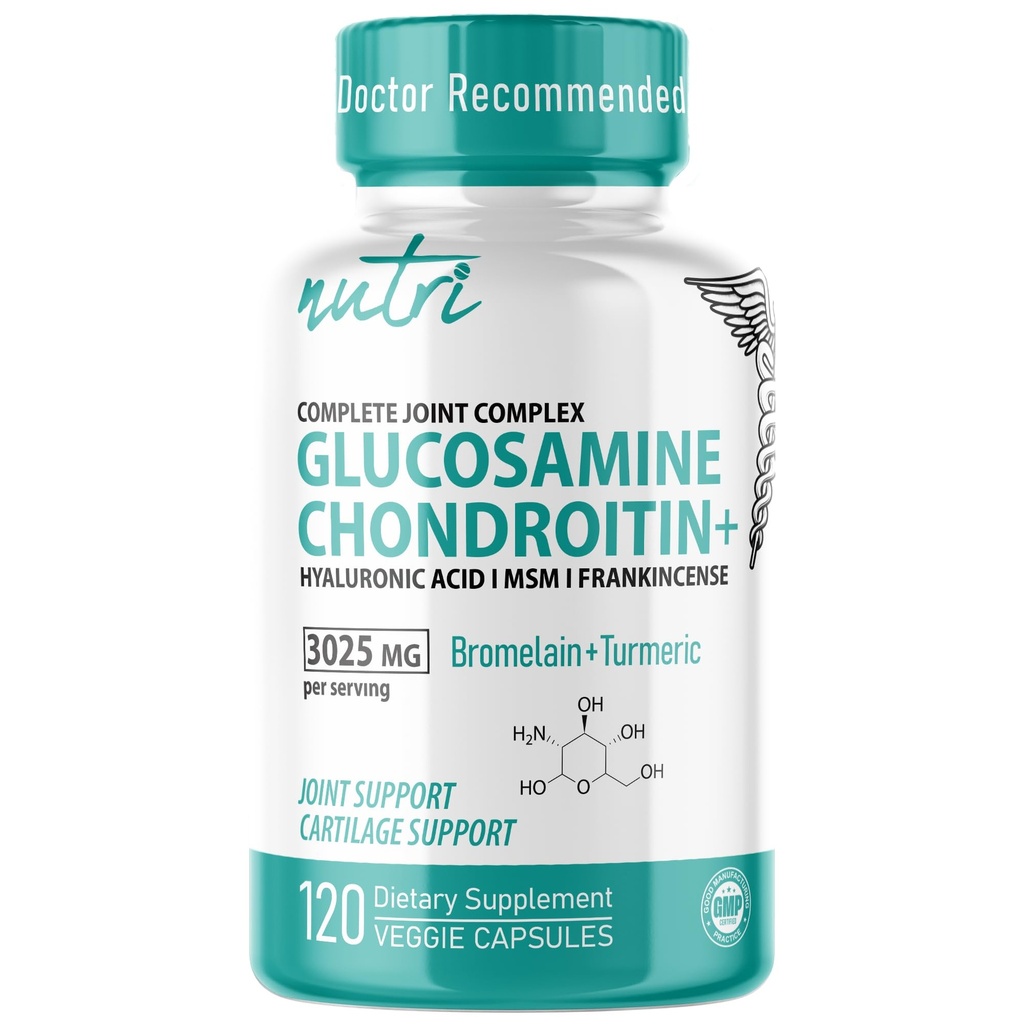 Naturens Fusions Glucosamine Chondroitin MSM Turmeric Boswellia - Felles Support Supplement - 120 Kapsler - Chondroitin Sulfate Kapsler - med Hyaluronsyre - støtter sunne bein