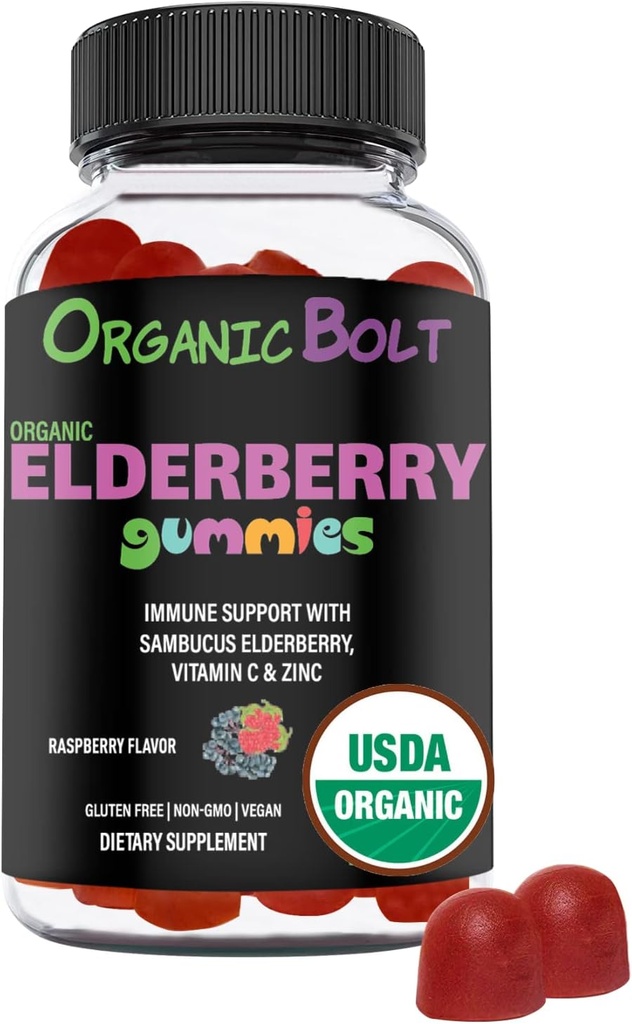USDA Organic Elderberry Gummies - høy styrke 150 mg organiske eldrebær Gummies for voksne og barn med vitamin C & Zinc - immunstøtte Gummies - Vegan, Gelatin & Glutenfri - 60 greve