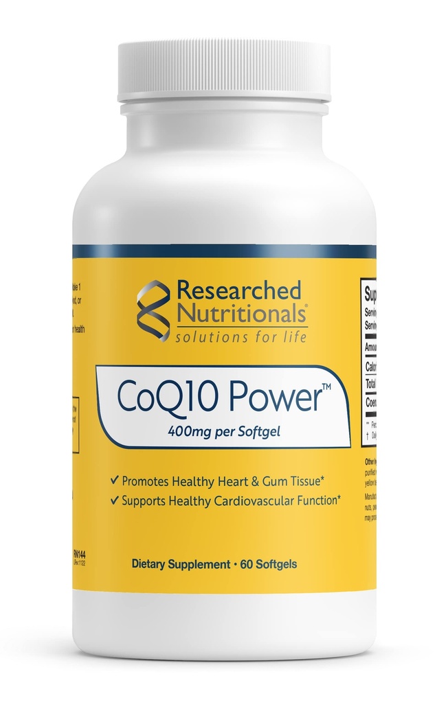 Forskere næringsstoffer CoQ10 400mg Softgels for hjertehelse - Terapeutisk-sterkt Coenzym Q10 Supplement - Støtte Naturlig energi og immunfunksjon, fremme sunn Gum Vessue (60 Softgels)