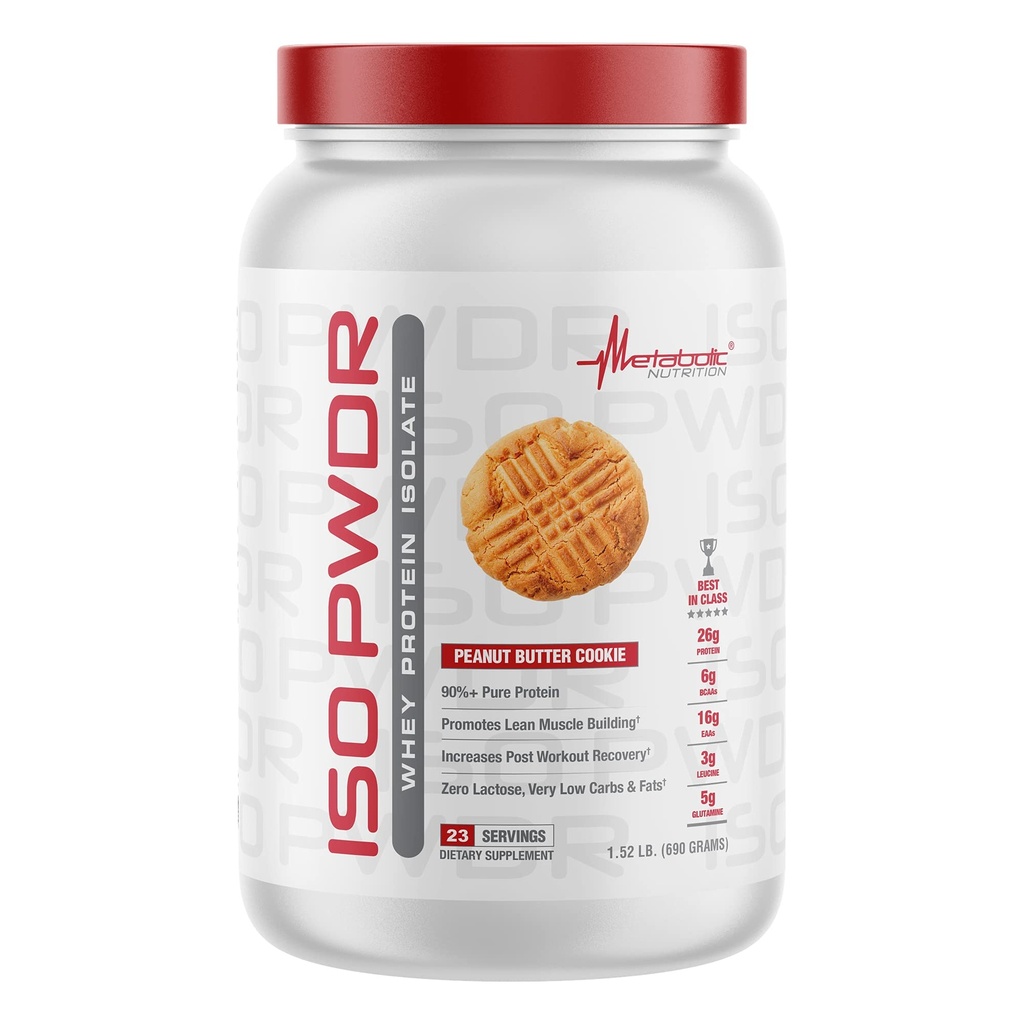 Metabolsk Ernæring Whey Protein Isolere ISO PWDR Peanut Smør kjeks, 1.54lb, 23 Services, 26g Protein, Fast Digesting, Zero Carbs, Delicious Flavor, Meget Lave Karbohydrater & Fett, Zero Laktose