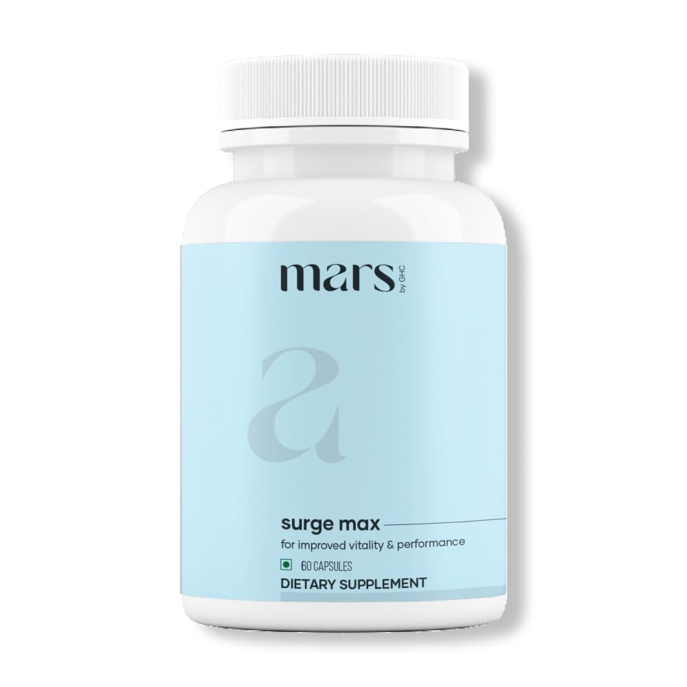 Mars Surgemax naturlige kapsler med Shilajit & Safed Musli | støtter energi, styrke og immunitet | for aktiv livsstil | 60 kapsler | Pakke med 1