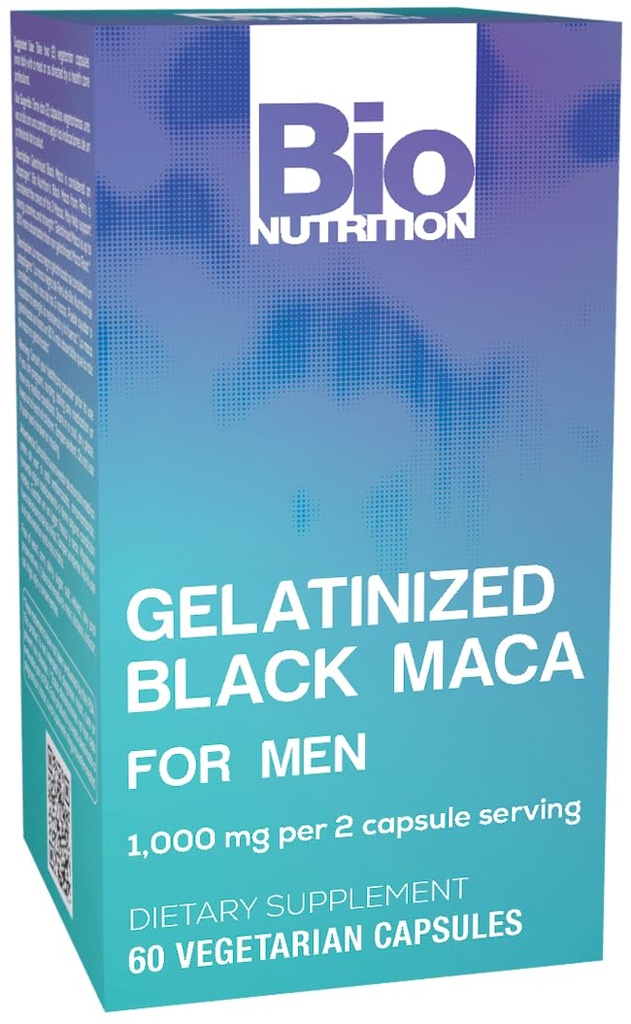 Bio Nutrition Gelatinisert Black Maca 60 Vegetariske kapsler | 1.500 mg per servering | Energiøkning | Kalsium | Magnesium | Fosforus
