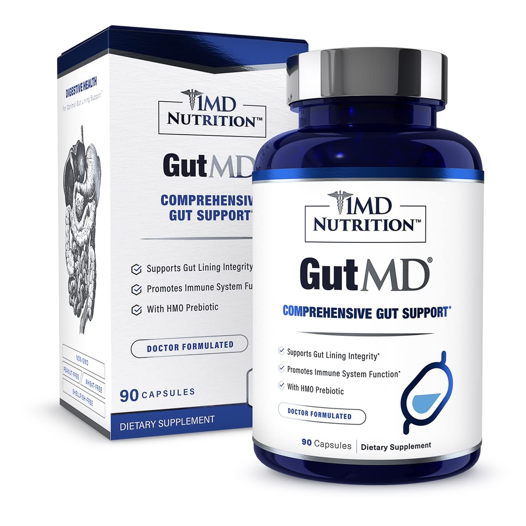 1MD Nutrition GutMD - L-Glutamin Capsules w/Prebiotic for Gut Helse - L Glutamin Supplement - støtter sunn digestiv Tract Integrity - 90 kapsler