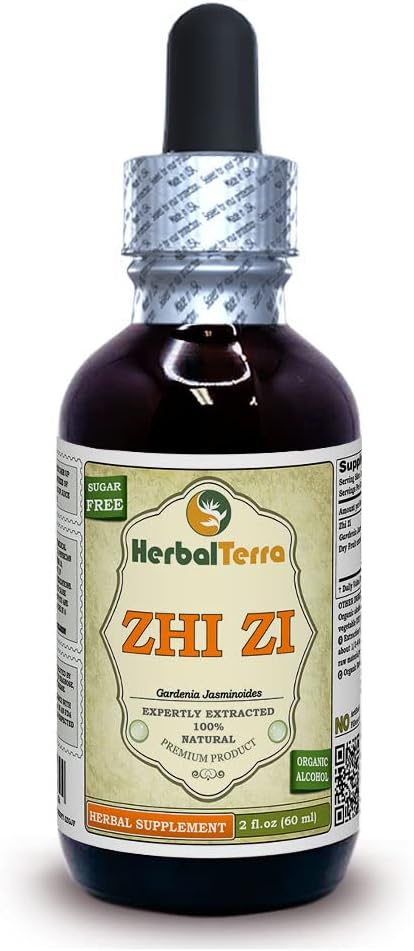 Zhi Zi, Gardenia (Gardenia Jasminoides) Tinktur, organisk tørket frukt flytende ekstrakt (Brand Navn: HerbalTerra, stolt laget i USA) 2 fl.oz (60 ml)