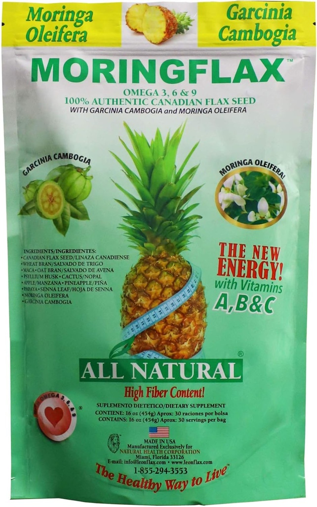 Bag formel 100 naturlig kanadisk flax frø med Garcinia Cambogia og Moringa Oleifera veske, Tan, 16 Ounce