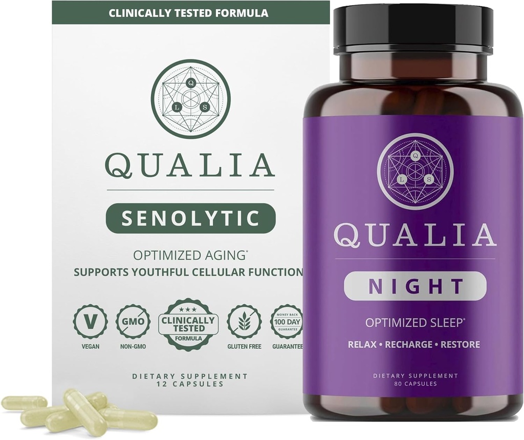Qualia livsvitenskaper Bundle Qualia Night & Qualia Senolytic, vitenskap-støttet kosttilskudd for dyp forfriskende søvn og optimal cellereparasjon