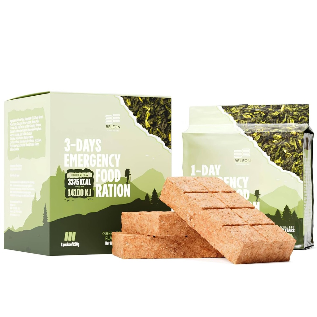 Grønn te Emergency Food Supply - 3-dagers 72 timer Kjøkken Barer MREs Måltider Militær 2024 Overlevelse Kit - 20 år Holdbarhet Liv Camping Fotturer