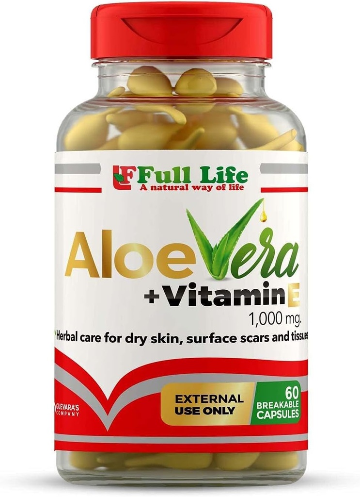 Full Life Aloe Vera + vitamin E, 60 Breakable Kapsler - Moisturising, Anti-aging - sunn hudpleie