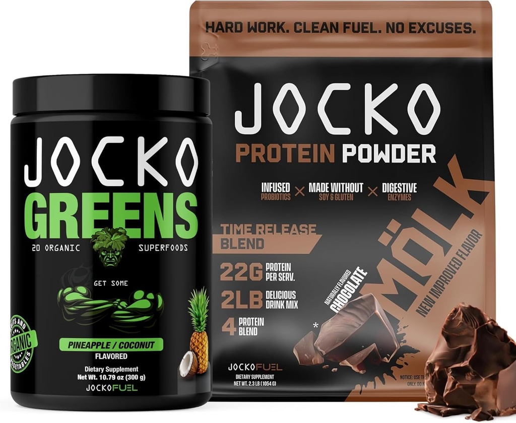 Jocko drivstoff 2 pakke bunke - Jocko grønne pulver + sjokolade møl protein pulver