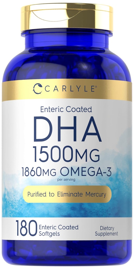 Carlyle DHA Supplement 1500mg | 180 Softgels | Omega-3 Supplement | Ikke-GMO, Glutenfri