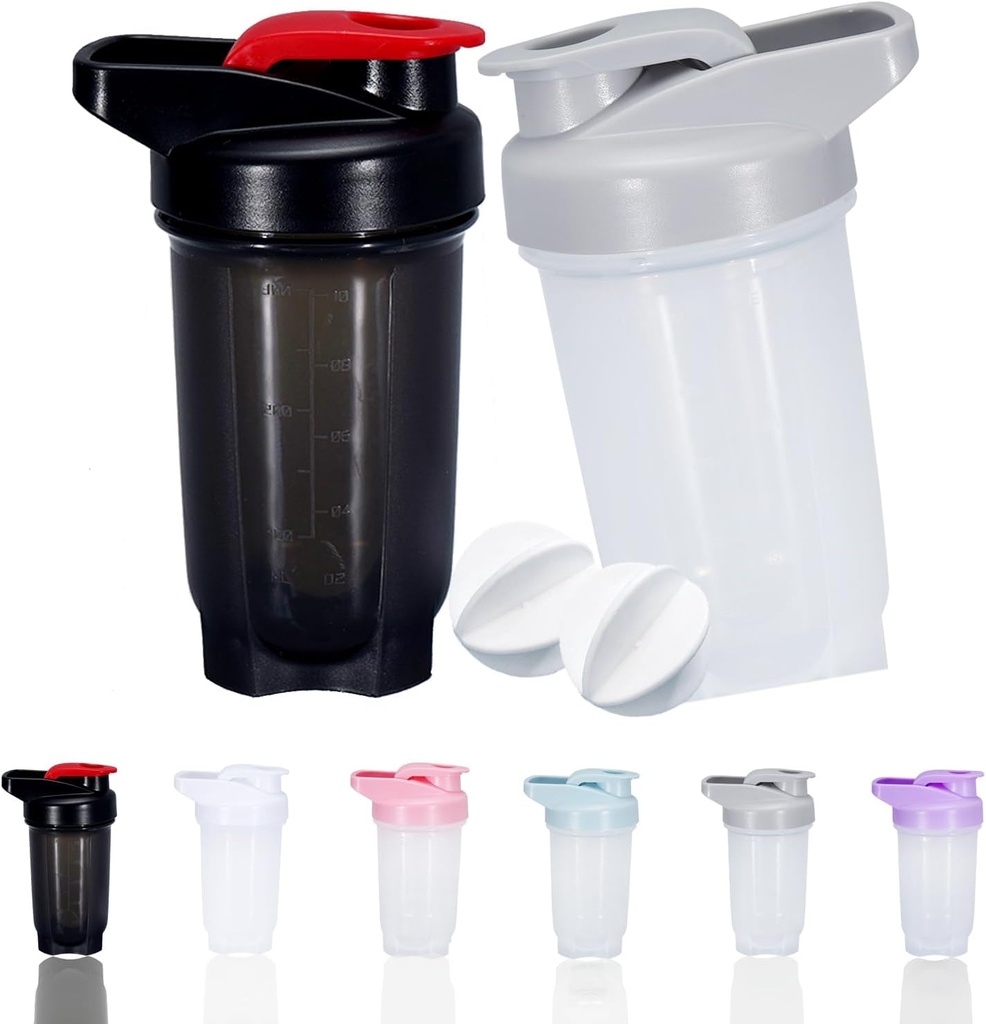 Shaker Bottle Protein Shakes Cup og 10-Ounce / 300ML ShakerBottle med Whisk Balls, Protein ShakerBottles Set,Non-BPA plast (svart + grey(2PCS))