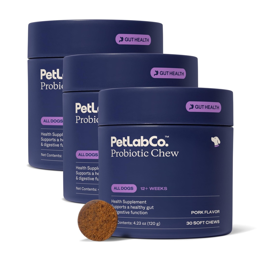 PetLab Co. Probiotika for hunder, støtte Gut Helse, Avslappende diarré, Diagtive Helse og sesongallergier - Pork Flavor - 30 Soft Chews - Emballasje May Vary (Value 3-Pack)