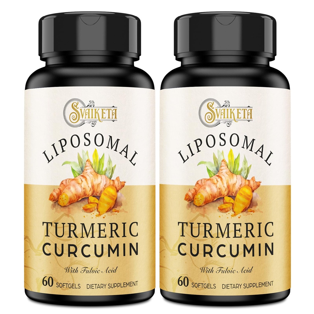 Liposomal Turmeric Curcumin Supplement - 2000 mg, 95% Curcuminoid Ekstrakt med Piperine - 60 Softgels (2 flaske)